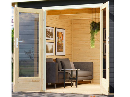 Karibu Saunahaus Mainburg 3 Set A terragrau -9 kW Ofen ext.Strg
