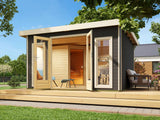 Karibu Saunahaus Mainburg 3 Set A terragrau -9 kW Bioofen ext.Strg