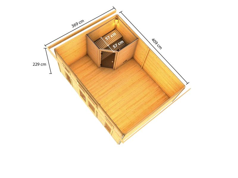 Karibu Saunahaus Mainburg 4 Set A naturbelassen- 9kW Ofen ext. Strg