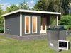 Karibu Saunahaus Mainburg 5 Set B terragrau- 9 kW Ofen ext. Strg