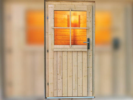 Karibu Saunahaus Skrollan 2 -38 mm- 9 kW Ofen ext. Strg- klassische Tür
