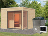 Karibu Saunahaus Terning 1 Set 0 -inkl. 9 kW Bioofen ext. Steuerung- naturbelassen