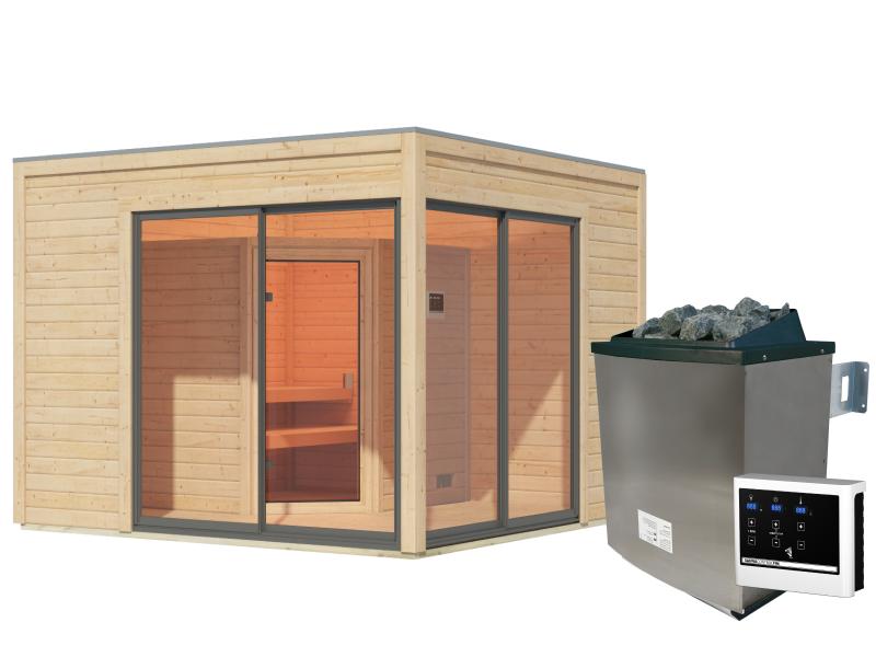 Karibu Saunahaus Terning 3 Set 0 - inkl. 9 kW Ofen ext. Steuerung - naturbelassen