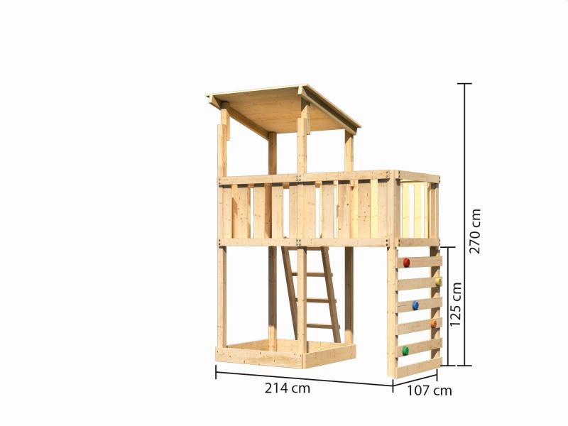 Karibu Spielturm Anna + Anbauplattform + Kletterwand