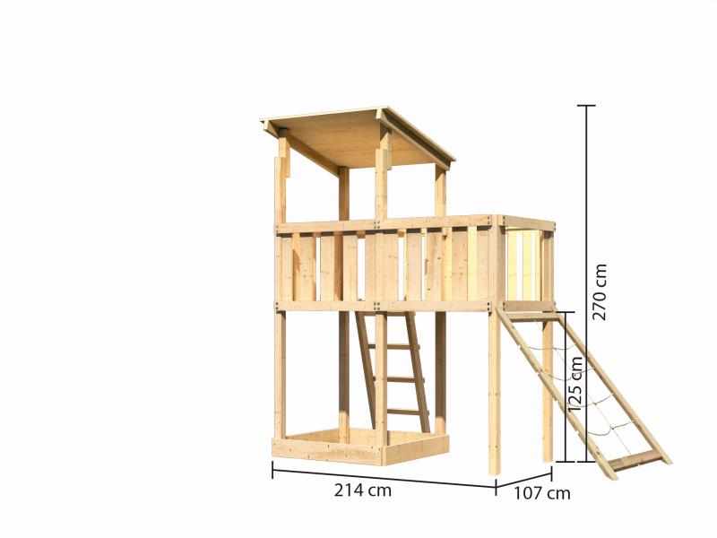 Karibu Spielturm Anna + Anbauplattform + Netzrampe