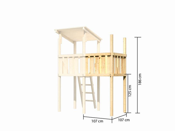 Karibu Spielturm Anna + Anbauplattform + Netzrampe