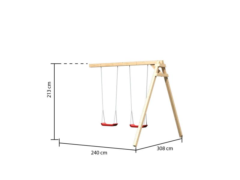 Karibu Spielturm Anna + Doppelschaukel + Netzrampe