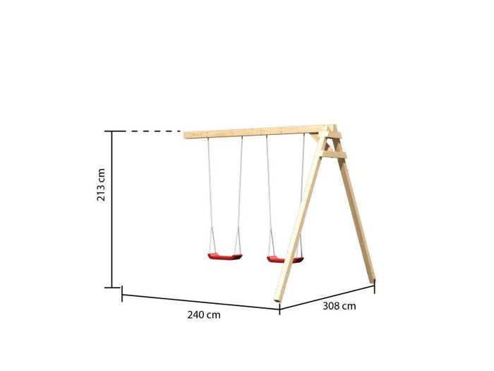 Karibu Spielturm Anna + Doppelschaukel + Netzrampe