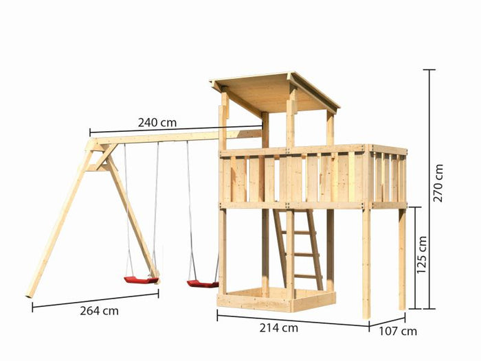 Karibu Spielturm Anna + Doppelschaukel + Anbauplattform