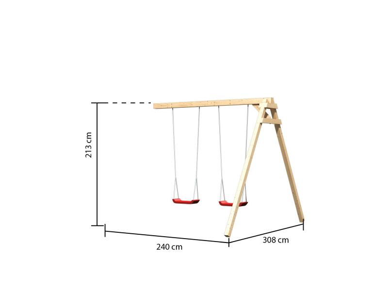 Karibu Spielturm Anna + Doppelschaukel + Anbauplattform + Kletterwand