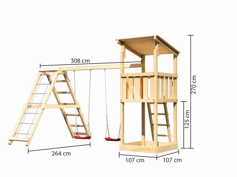Karibu Spielturm Anna + Doppelschaukelanbau Klettergerüst