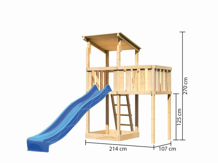 Karibu Spielturm Anna + Rutsche blau + Anbauplattform