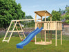 Karibu Spielturm Anna + Rutsche blau + Doppelschaukelanbau Klettergerüst + Anbauplattform