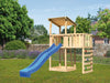 Karibu Spielturm Anna + Rutsche blau + Anbauplattform + Kletterwand