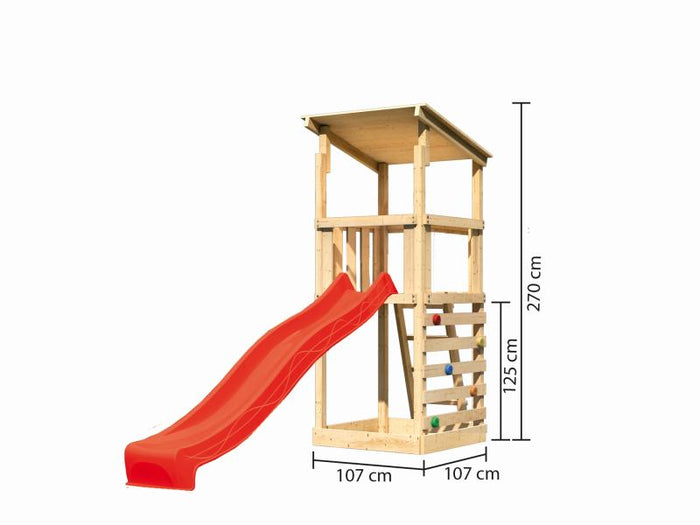 Karibu Spielturm Anna + Rutsche rot + Kletterwand