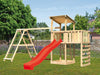 Karibu Spielturm Anna + Rutsche rot + Doppelschaukelanbau Klettergerüst + Anbauplattform + Kletterwa