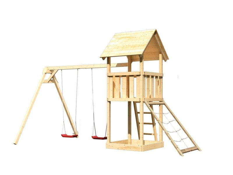 Karibu Spielturm Lotti mit Doppelschaukel und Netzrampe