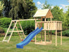 Karibu Spielturm Lotti natur- Anbauplattform- Doppelschaukel inkl. Klettergerüst- Rutsche blau