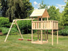 Karibu Spielturm Lotti natur mit Anbauplattform und Doppelschaukel