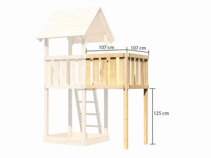Karibu Spielturm Lotti natur mit Anbauplattform und Netzrampe
