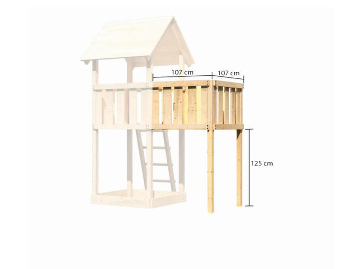 Karibu Spielturm Lotti Satteldach + Rutsche rot + Doppelschaukelanbau Klettergerüst + Anbauplattform