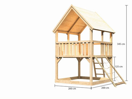 Karibu Spielturm Luis Satteldach + Netzrampe