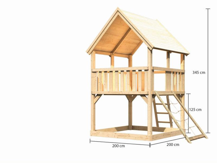 Karibu Spielturm Luis Satteldach + Netzrampe