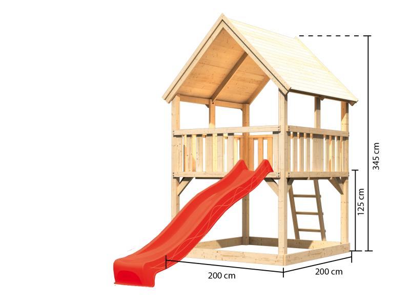 Karibu Spielturm Luis Satteldach + Rutsche rot