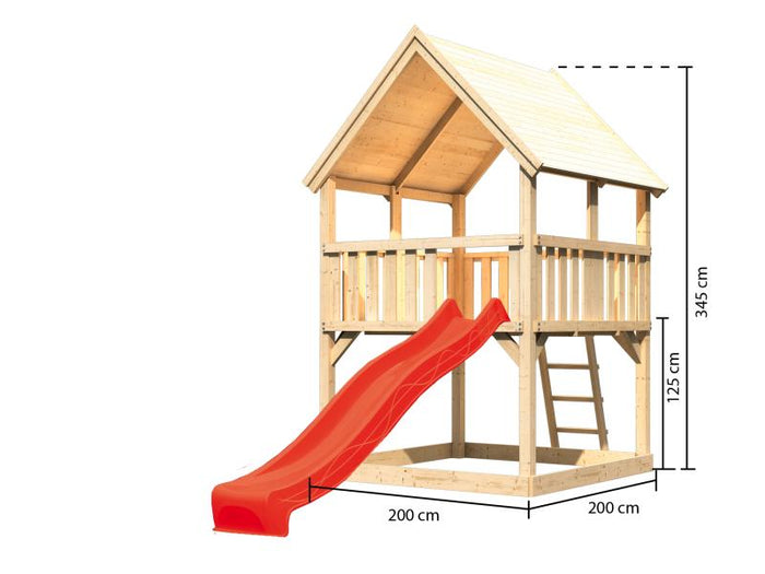 Karibu Spielturm Luis Satteldach + Rutsche rot