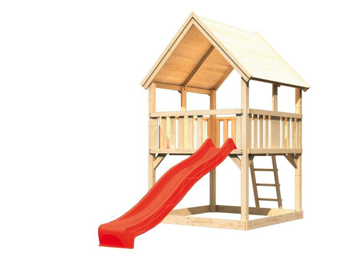 Karibu Spielturm Luis Satteldach + Rutsche rot