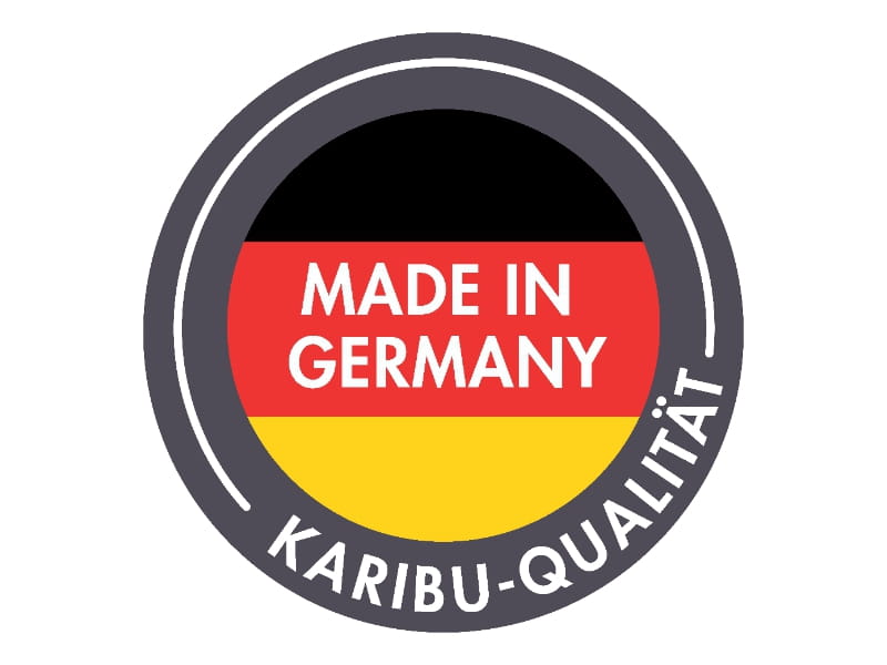 Karibu Stelzenhaus Benjamin natur mit Rutsche in rot und Doppelschaukelanbau mit Klettergerüst und N