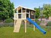 Karibu Stelzenhaus Benjamin terragrau + Rutsche blau + Holzrampe