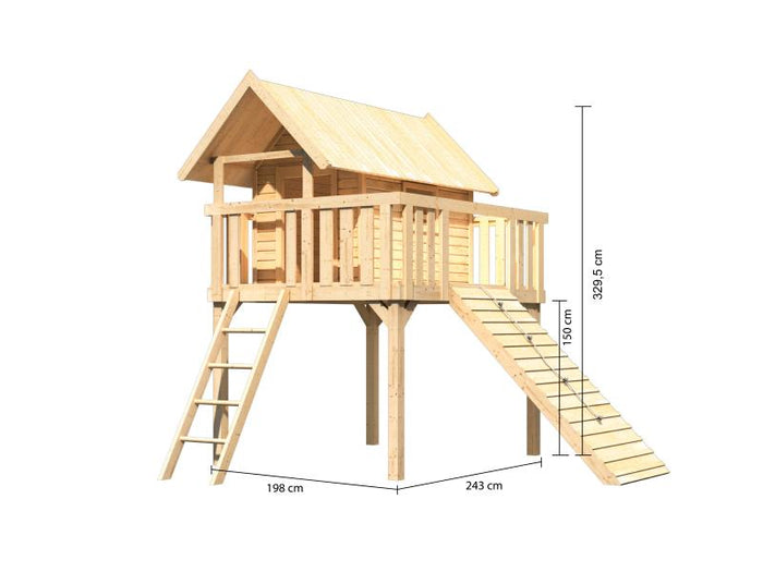 Karibu Stelzenhaus Fidel naturbelassen + Holzrampe
