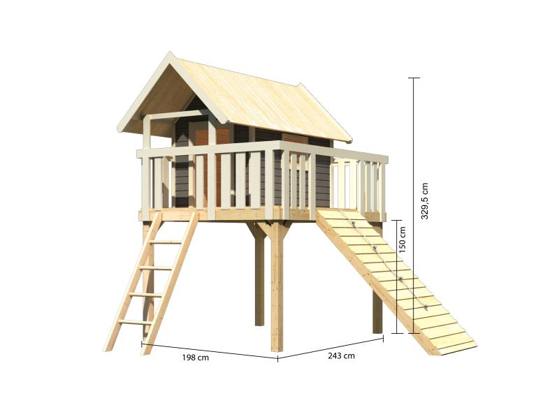Karibu Stelzenhaus Fidel terragrau + Holzrampe