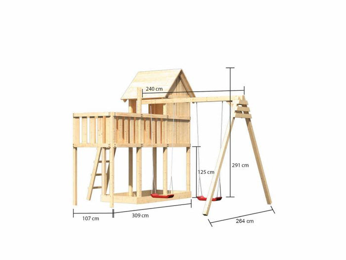 Karibu Stelzenhaus Frieda + Doppelschaukel + Anbauplattform