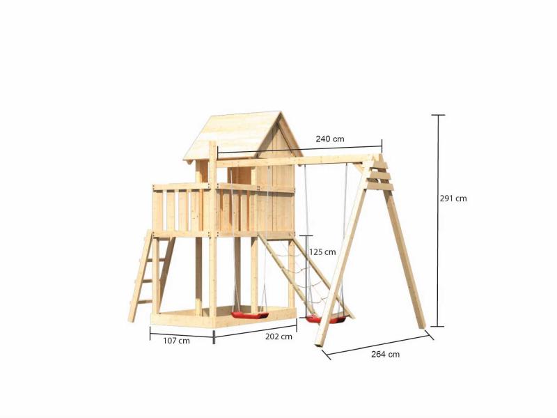 Karibu Stelzenhaus Frieda + Doppelschaukel + Netzrampe