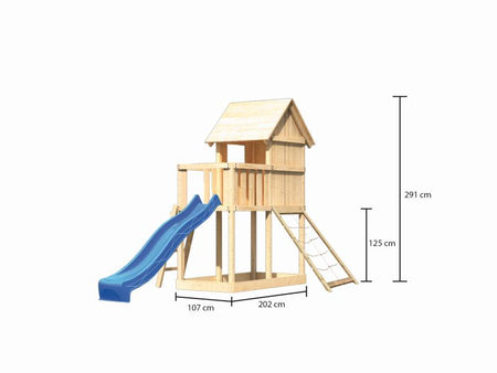 Karibu Stelzenhaus Frieda + Rutsche blau + Netzrampe