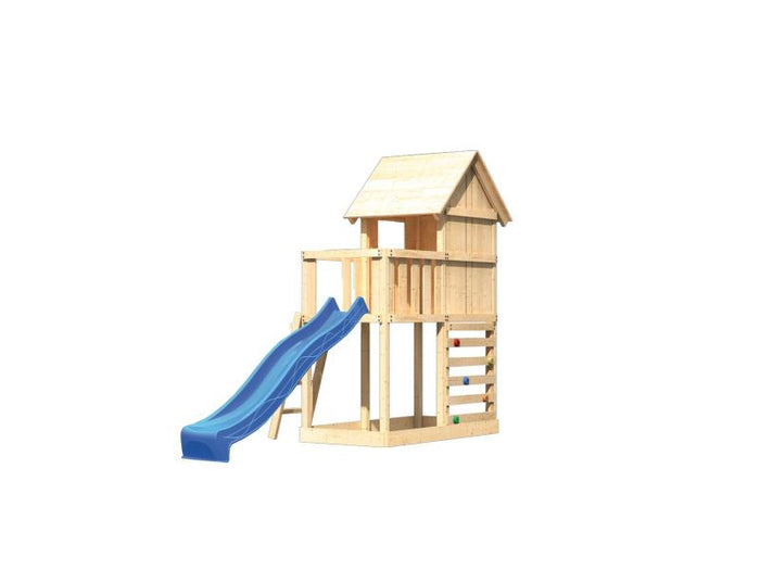 Karibu Stelzenhaus Frieda + Rutsche blau + Kletterwand