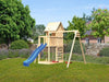 Karibu Stelzenhaus Frieda + Rutsche blau + Doppelschaukel + Kletterwand