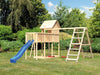 Karibu Stelzenhaus Frieda + Rutsche blau + Doppelschaukelanbau Klettergerüst + Anbauplattform