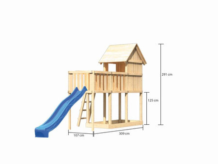 Karibu Stelzenhaus Frieda + Rutsche blau + Anbauplattform