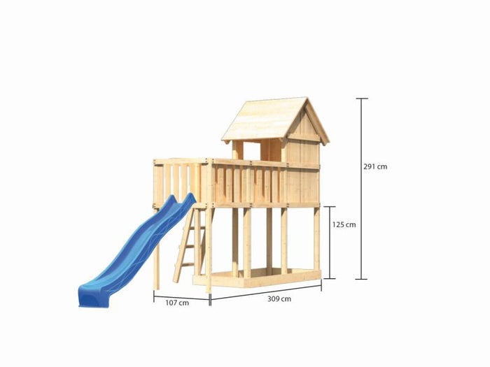 Karibu Stelzenhaus Frieda + Rutsche blau + Anbauplattform