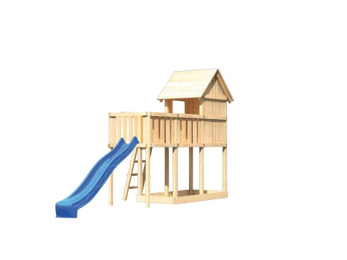 Karibu Stelzenhaus Frieda + Rutsche blau + Anbauplattform