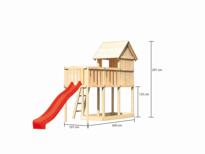 Karibu Stelzenhaus Frieda + Rutsche rot + Anbauplattform
