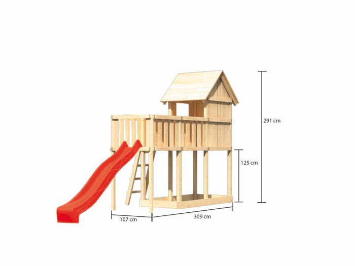 Karibu Stelzenhaus Frieda + Rutsche rot + Anbauplattform