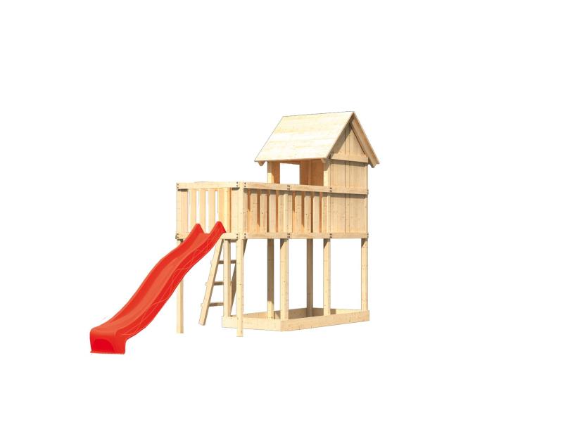 Karibu Stelzenhaus Frieda + Rutsche rot + Anbauplattform