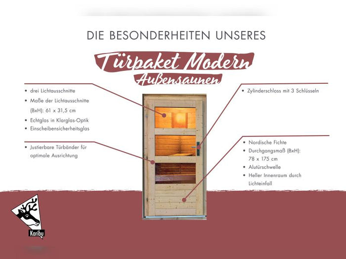 Karibu Türpaket Außensauna Modern, naturbelassen,  40 mm Saunahäuser