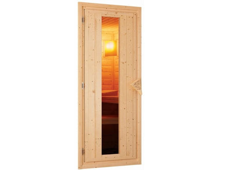 Lilja - Karibu Sauna Plug & Play ohne Ofen - mit Dachkranz - Energiespartür