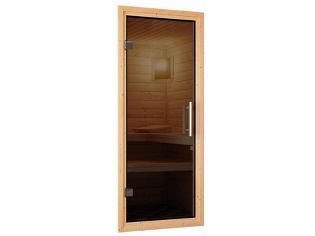 Lilja - Karibu Sauna Plug & Play ohne Ofen - mit Dachkranz - Moderne Saunatür
