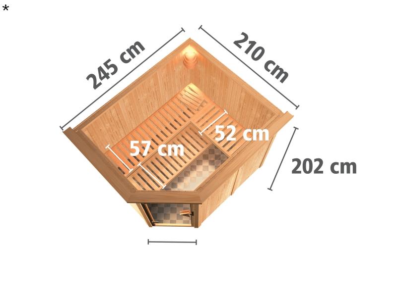 Malin - Karibu Sauna inkl. 9-kW-Bioofen - mit Dachkranz -